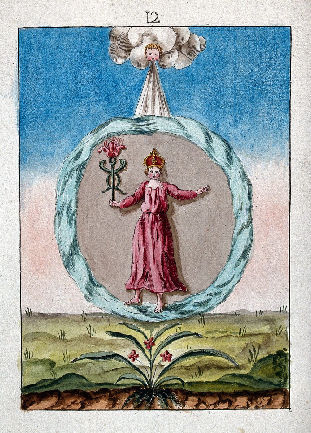 A Crowned Woman with a Rose-Topped Caduceus, in a Circle of Water