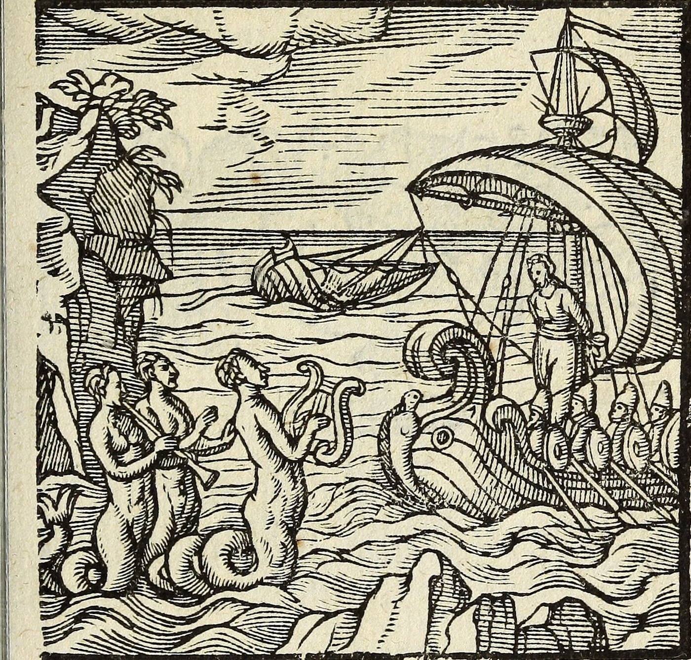 Sirenes, An unsigned block, for Andrea Alciato, 1648 printing, the emblems first published 1531