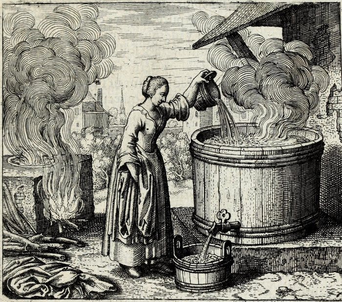 Vade ad mulierem lavantem pannos, tu fac similiter, Matthaus Merian, attributed, for Michael Maier