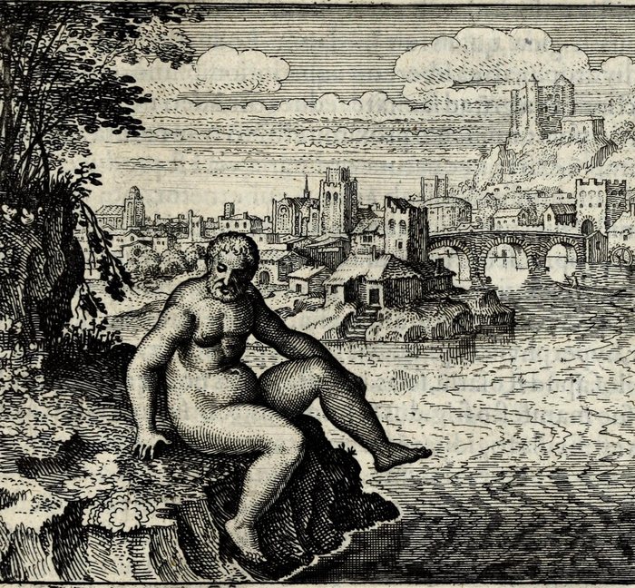 Æs Philosophorum hydropicum est, & vult lavari septies in fluvio, ut Naaman leprosus in Jordane, Matthaus Merian, attributed, for Michael Maier, 1618