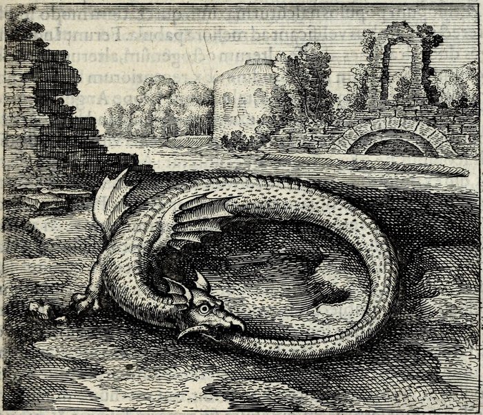 Hic est Draco caudam suam devorans, Matthaus Merian, attributed, for Michael Maier