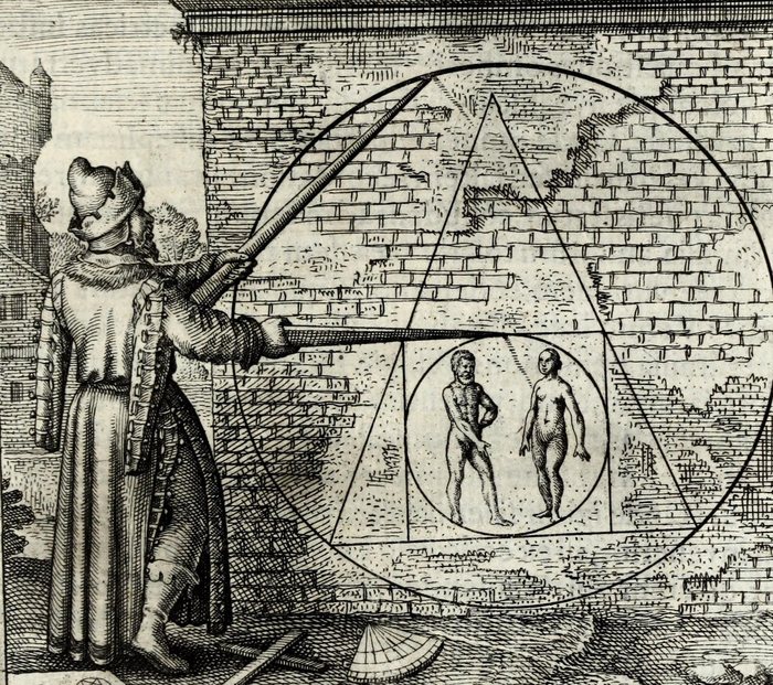 Fac ex mare & fœmina circulum, inde quadrangulum, hinc triangulum, fac circulum & habebis lap. Philosophorum, Matthaus Merian, attributed, for Michael Maier