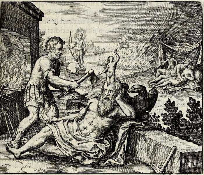 Aurum pluit, dum nascitur Pallas Rhodi, & Sol concumbit Veneri, Matthaus Merian, attributed, for Michael Maier, 1618