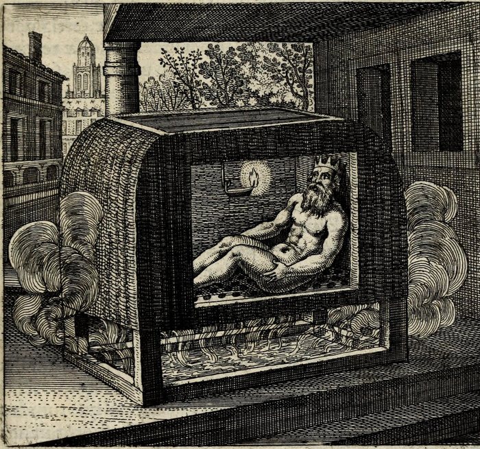 Rex balneatur in Laconico sedens, Atrâque bile liberatur à Pharut, Matthaus Merian, attributed, for Michael Maier