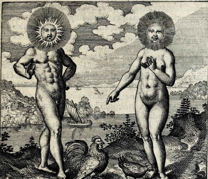 Sol indiget lunâ, ut gallus gallinâ, Matthaus Merian, attributed, for Michael Maier, 1618