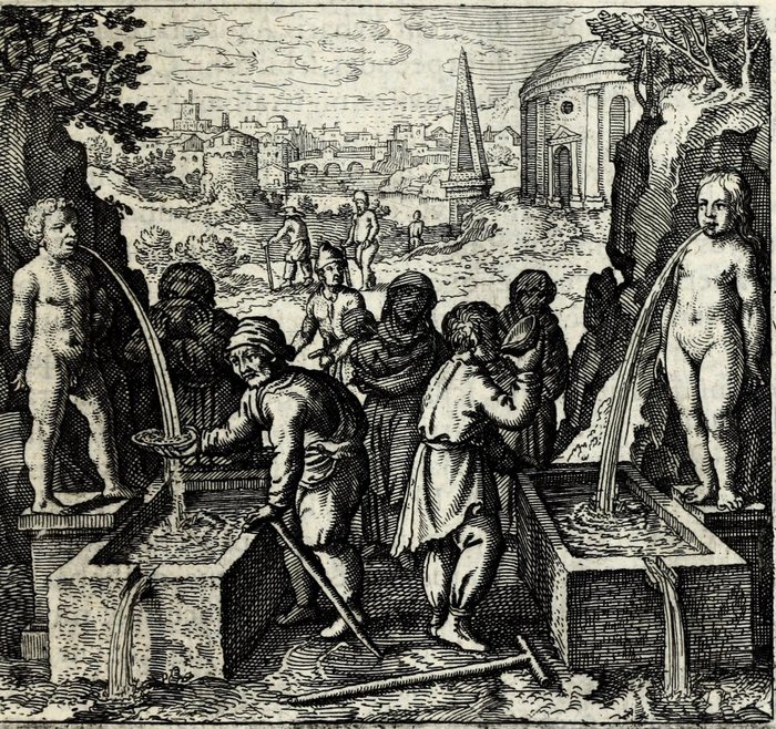 Ex duabus aquis, fac unam, & erit aqua sanctitatis, Matthaus Merian, attributed, for Michael Maier, 1618