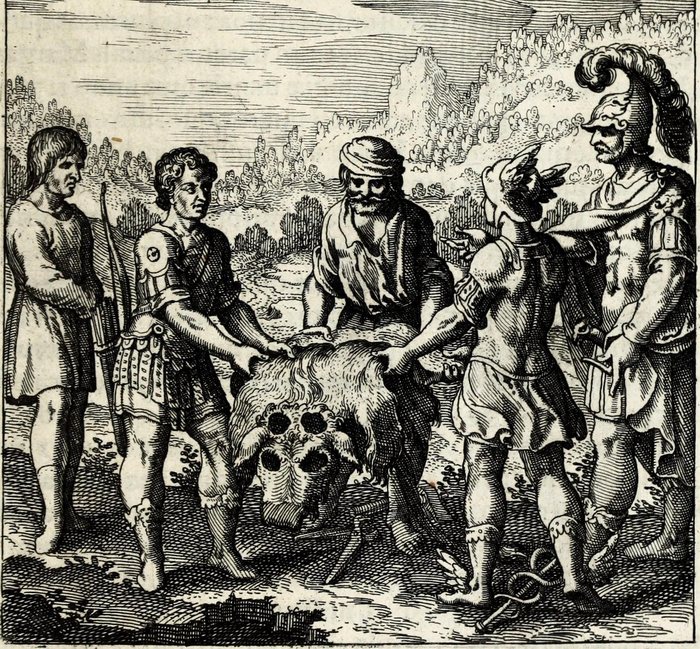 Infans Philosophicus tres agnoscit patres, ut Orion, Matthaus Merian, attributed, for Michael Maier