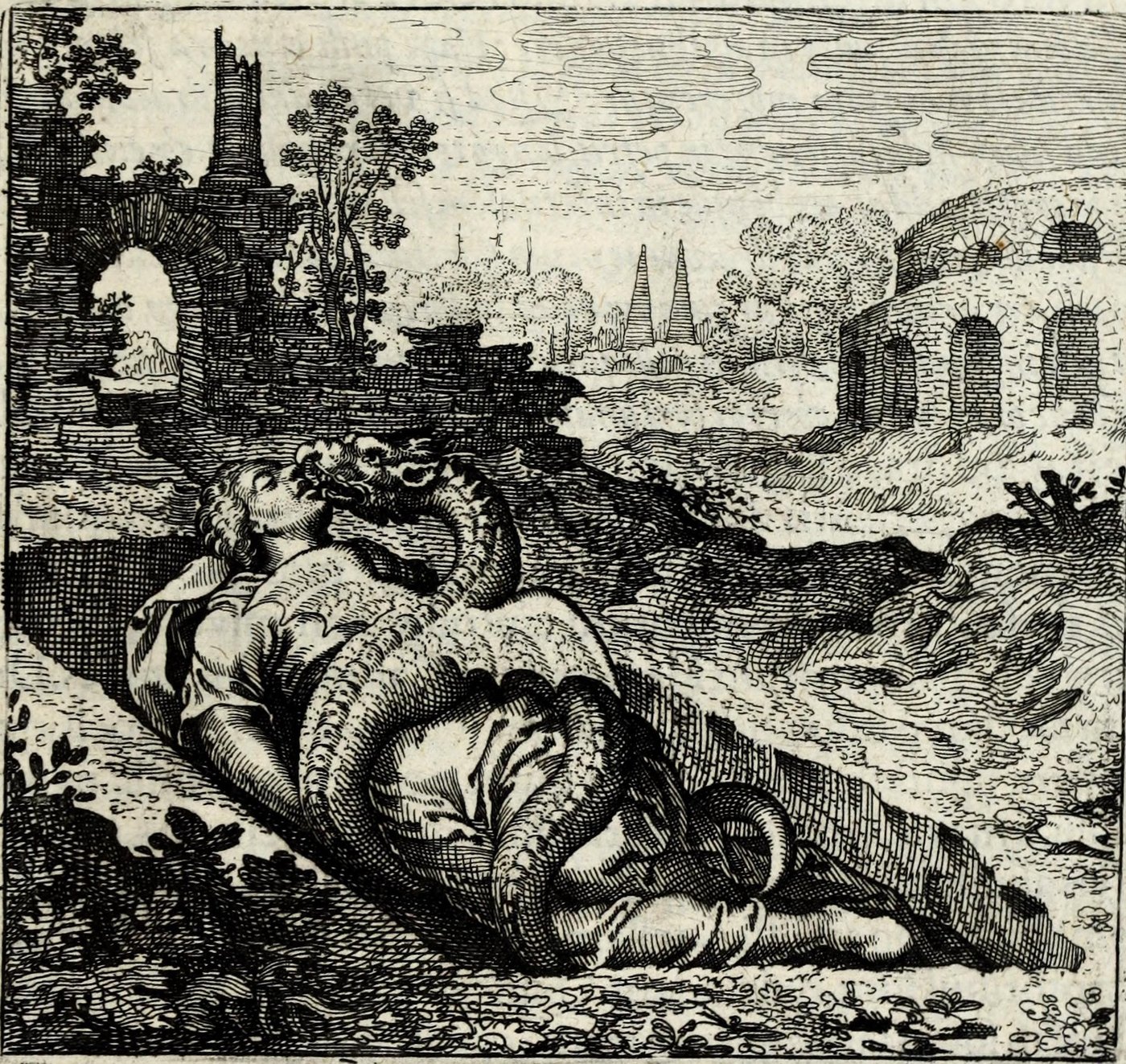 Draco mulierem, & hæc illum interimit, simulque sanguine perfunduntur