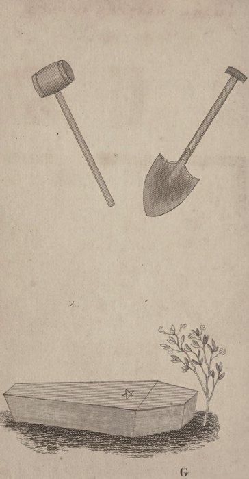 The Setting Maul, the Spade, the Coffin and the Sprig of Acacia, Jeremy L. Cross, compiler; engraved by Amos Doolittle, 1826 printing, first published 1819