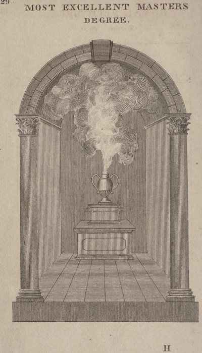 The Ark within the Temple, under a cloud of fire, Jeremy L. Cross, compiler; engraved by Amos Doolittle, 1826 printing, first published 1819