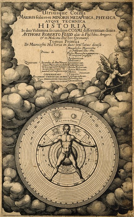 Man the Microcosm, the title page of Utriusque Cosmi Historia, Robert Fludd, 1617