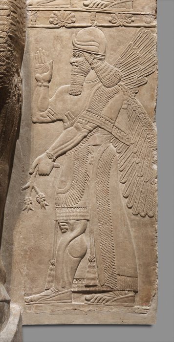 Winged figure with the rosette branch, An unnamed sculptor, for Ashurnasirpal II, about 883 to 859 BCE