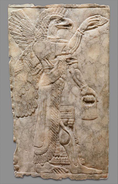 Eagle-headed figure with the bucket and the cone, An unnamed sculptor, for Ashurnasirpal II, about 883 to 859 BCE